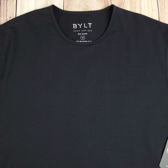 BYLT Shirt Mens Medium Black Drop Cut Stretch Premium Basics Athletic Fit NWT - Picture 2 of 9